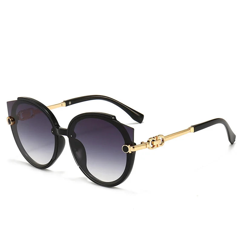 2024 New Vintage Cat Eye Round Sunglasses Women's Korean Version Metal Rimless Gradient Sun Glasses Luxury Shades UV400