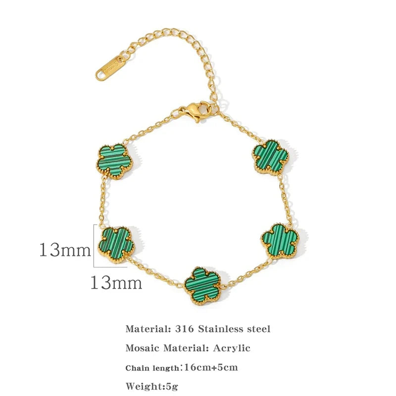 14K Gold Plated Stainless Steel Necklace Woman Five Leaf Petals Double