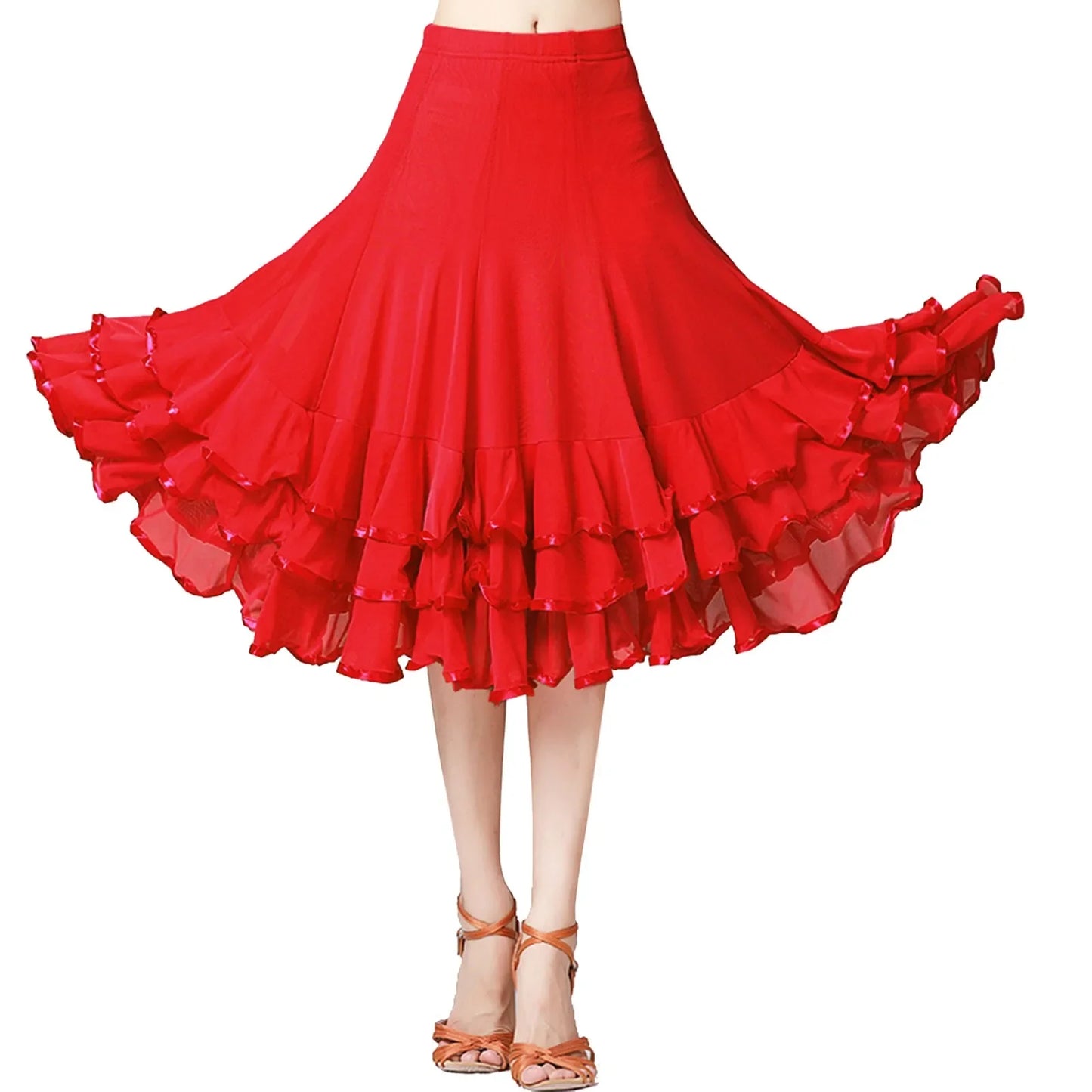 Womens Large Swing Lace Skirt Slim Wasit Dancing Ballroom Practice Lace Skirt Female Performance Skirt Women Clothing Faldas