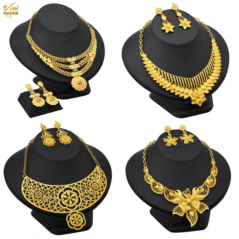 ANIID African 24K Gold Plated Jewelry Sets For Women 2PCS Set
