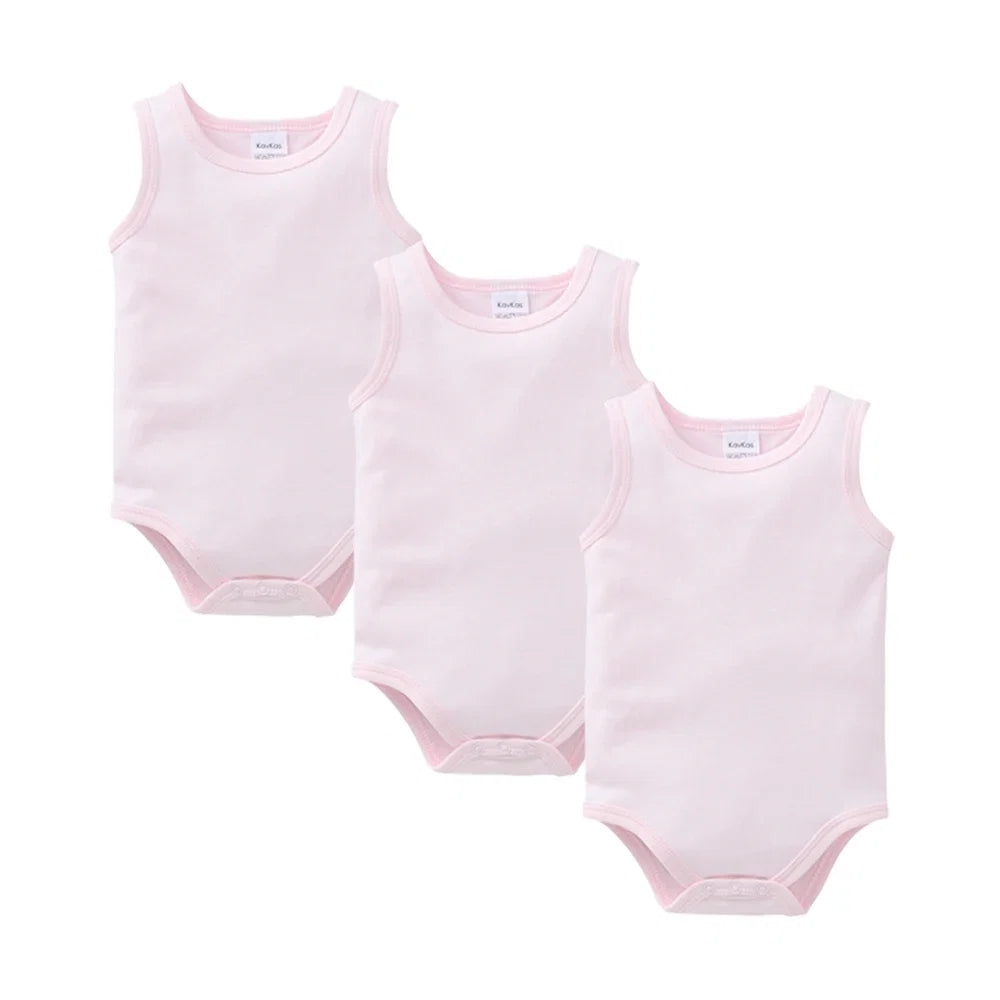 Kavkas 3 Pcs Summer Unisex Baby Vest Bodysuit 100% Cotton Sleeveless Newborn Solid Clothes 0-24 Months Clothing