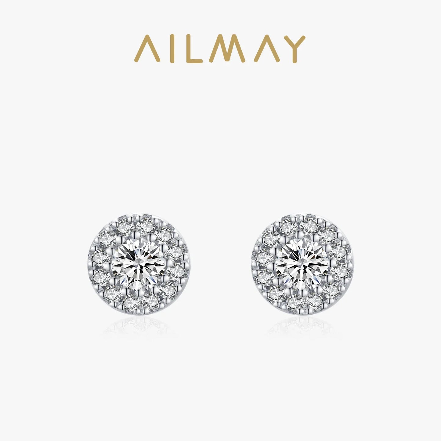 Ailmay Genuine 925 Sterling Silver Sun Flower Dazzling Cubic Zirconia Earrings For Women Classic Wedding Statement Jewelry
