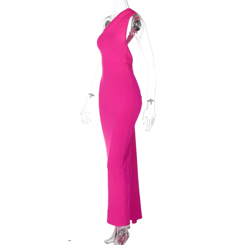 Hugcitar One Shoulder Backless Adjustable Scarf Loop Ruched Sexy Maxi Dress 2025 Women Elegant Y2K Streetwear Festival Outfit