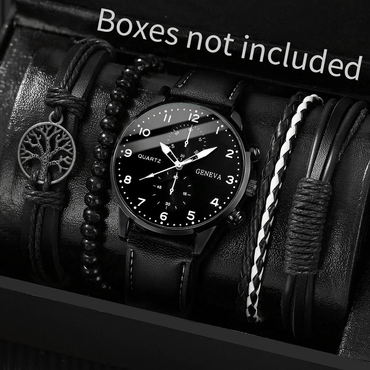 5PCS/Set Men's Watch, Arabic Dial Analog Quartz Watches, Vintage Leather Bracelets Set.