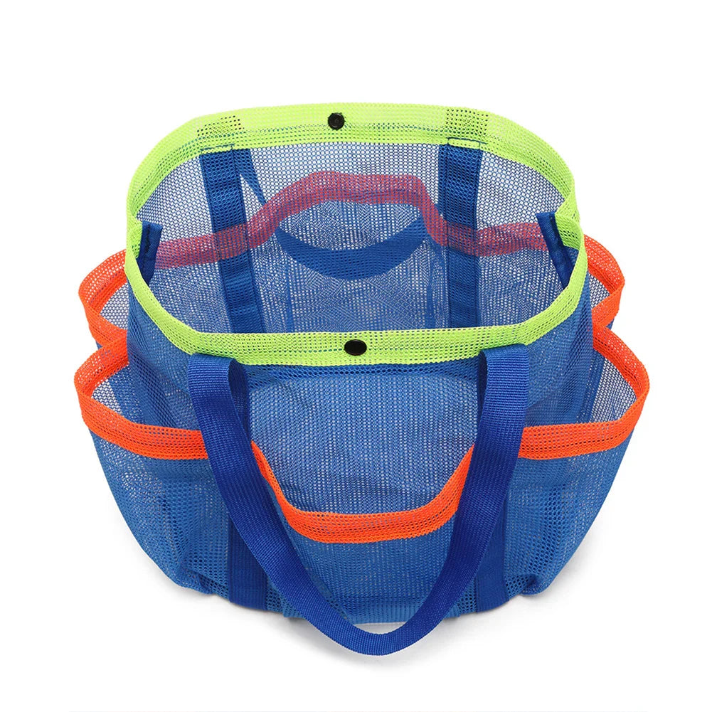 Mesh Beach Bag Large Beach Tote Bag Lightweight Sand Toy Organizer Bag Waterproof 7 Pockets for Cruise Swim Vacation Essentials