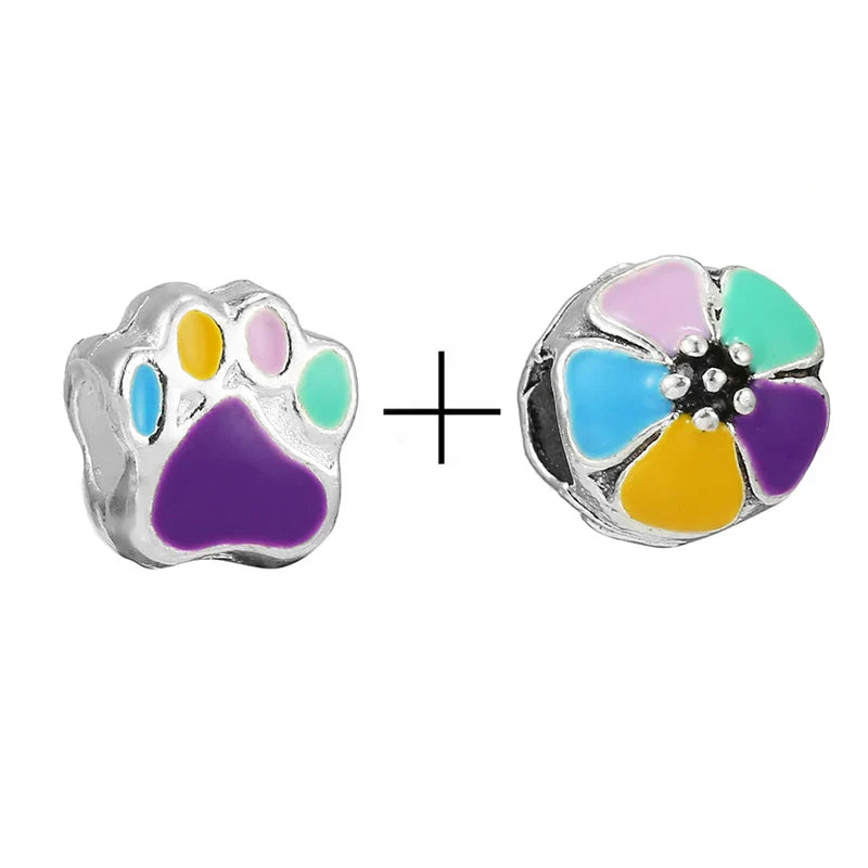 BRACE CODE 2Pcs/Lot Pan Spring New Purple Charm Love Floral Diy Beads Pendant Making Men's Women's Children's Fine Bracelets