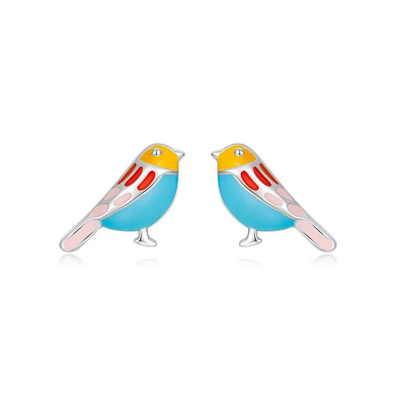 Trustdavis 100% 925 Sterling Silver Women's Jewelry Fashion Cute Color Birds Stud Earrings For Women Daughter Girls Gift DA303