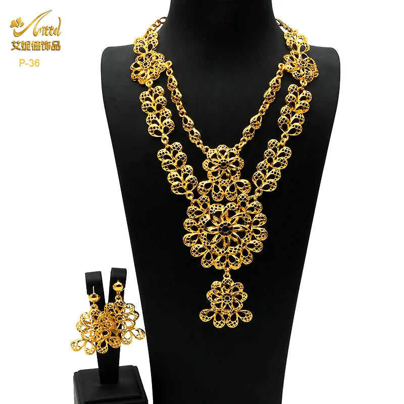 ANIID African 24K Gold Plated Jewelry Sets For Women 2PCS Set