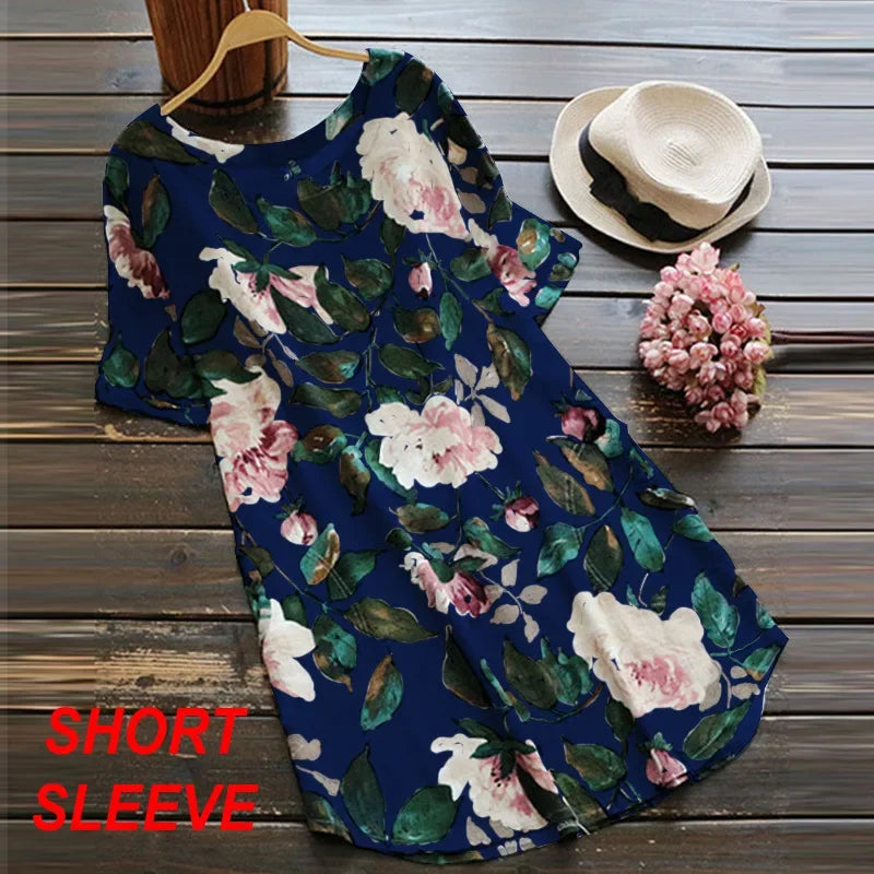 2023 New Women Loose Floral Print Dress Ladies Mini Dress Summer Casual Party Dresses Long Sleeve Dress Plus Size