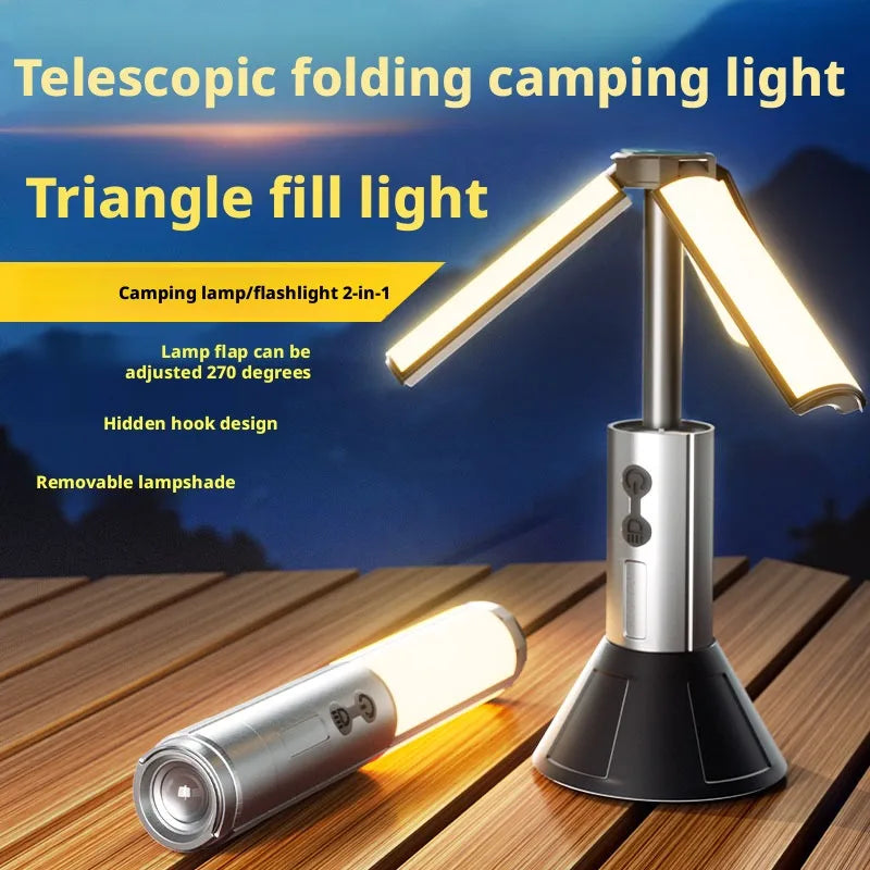 Outdoor Camping Ultra Long Endurance Triangle Stacked Light Telescopic Lighting Multifunctional Camping Site Atmosphere Lamp