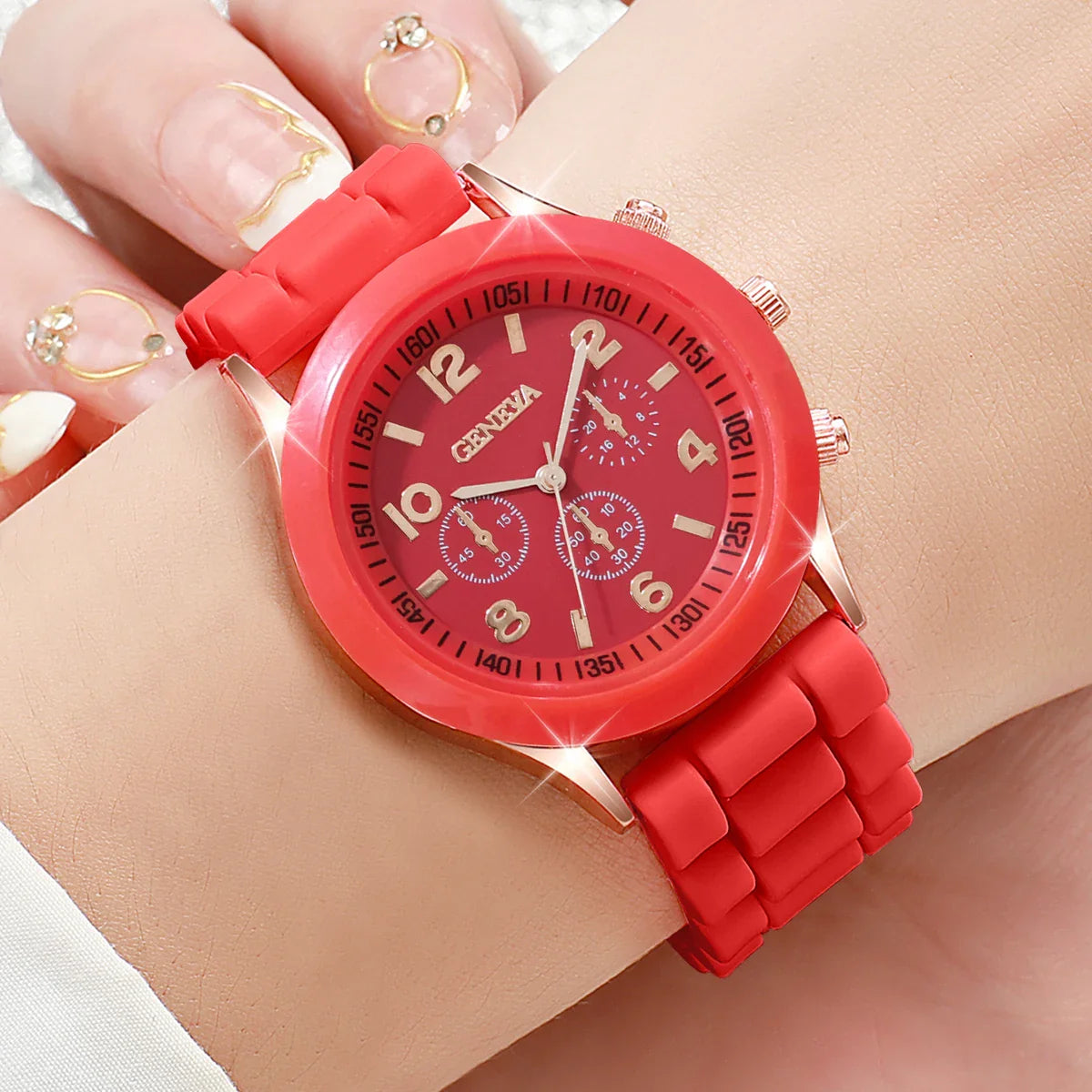 4PCS Women's Watches Fashion SIlicone Band Arabic Dial Quartz Watch Set（Without Box）