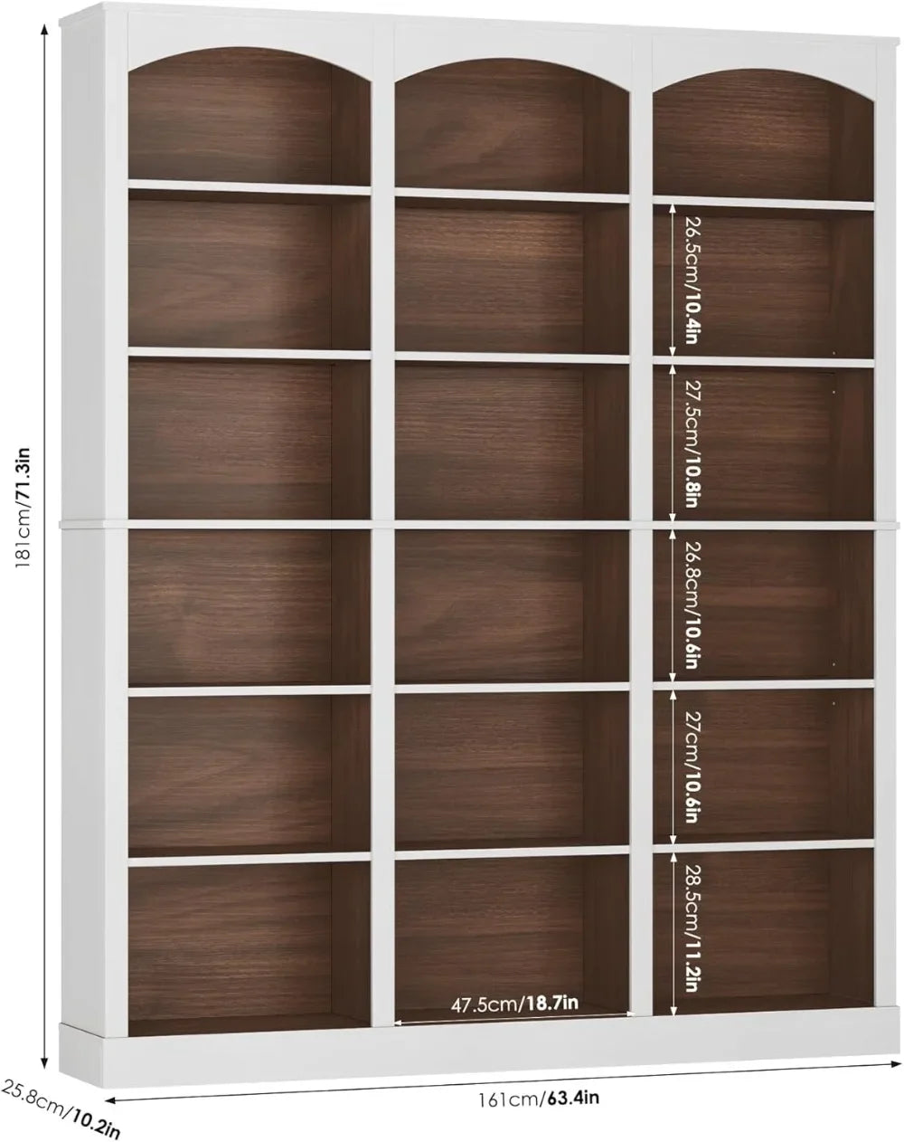 71" Triple Wide Bookshelf, 6 Tier, Tall Bookcase with Curved Baffle,18 Open Shelves for Living Room, Study.