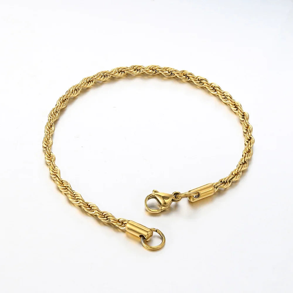 Stainless Steel Rope Chain Bracelets on Hand 3/4MM Gold Color Chic Women's Bracelet Minimalist Fashion Hip Hop Jewelry Gift C048