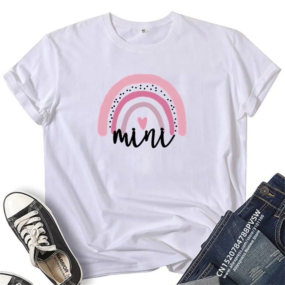 Stylish Family Matching T-shirt, MOM&DAUGHTER Casual Rainbow Print Breathable Cotton Family Tops, Mom And Daughter Matching Tees