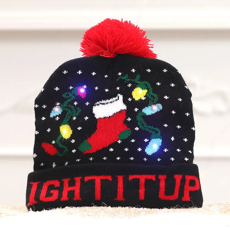 LED Christmas Hat Creative Flashing Led Light Knitted Hat Snowman Winter Warm Color Knitted Cap Christmas Gift