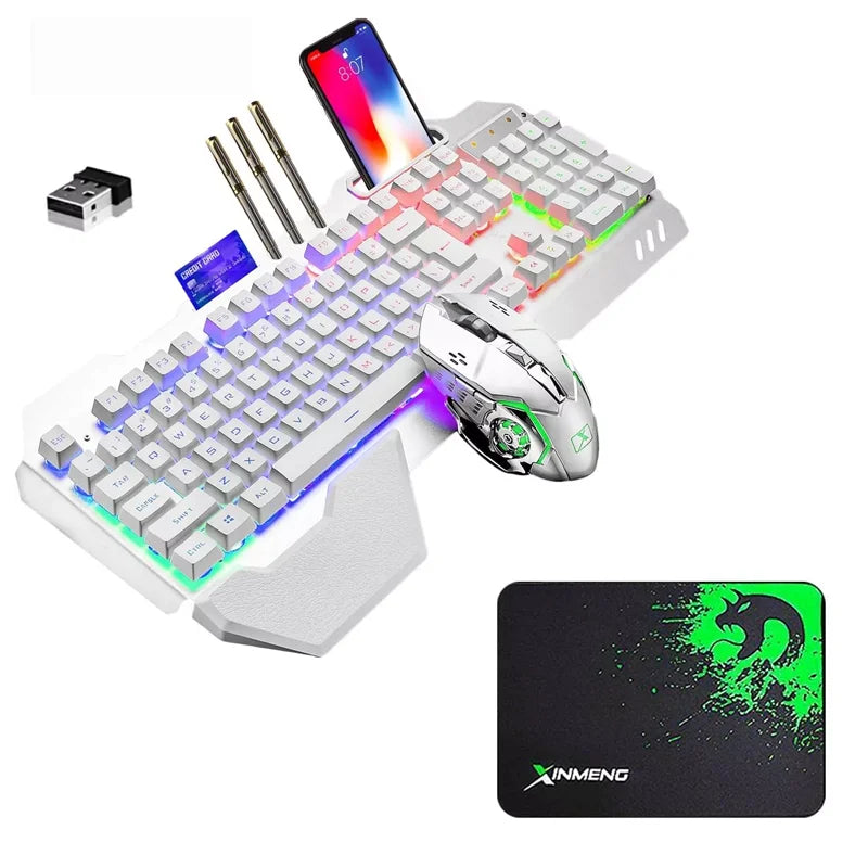 Wireless gaming Keyboard and Mouse Set Rainbow/RGB Backlit Rechargeable Keyboard and 7 Color Gaming Mute Mouse with Pad