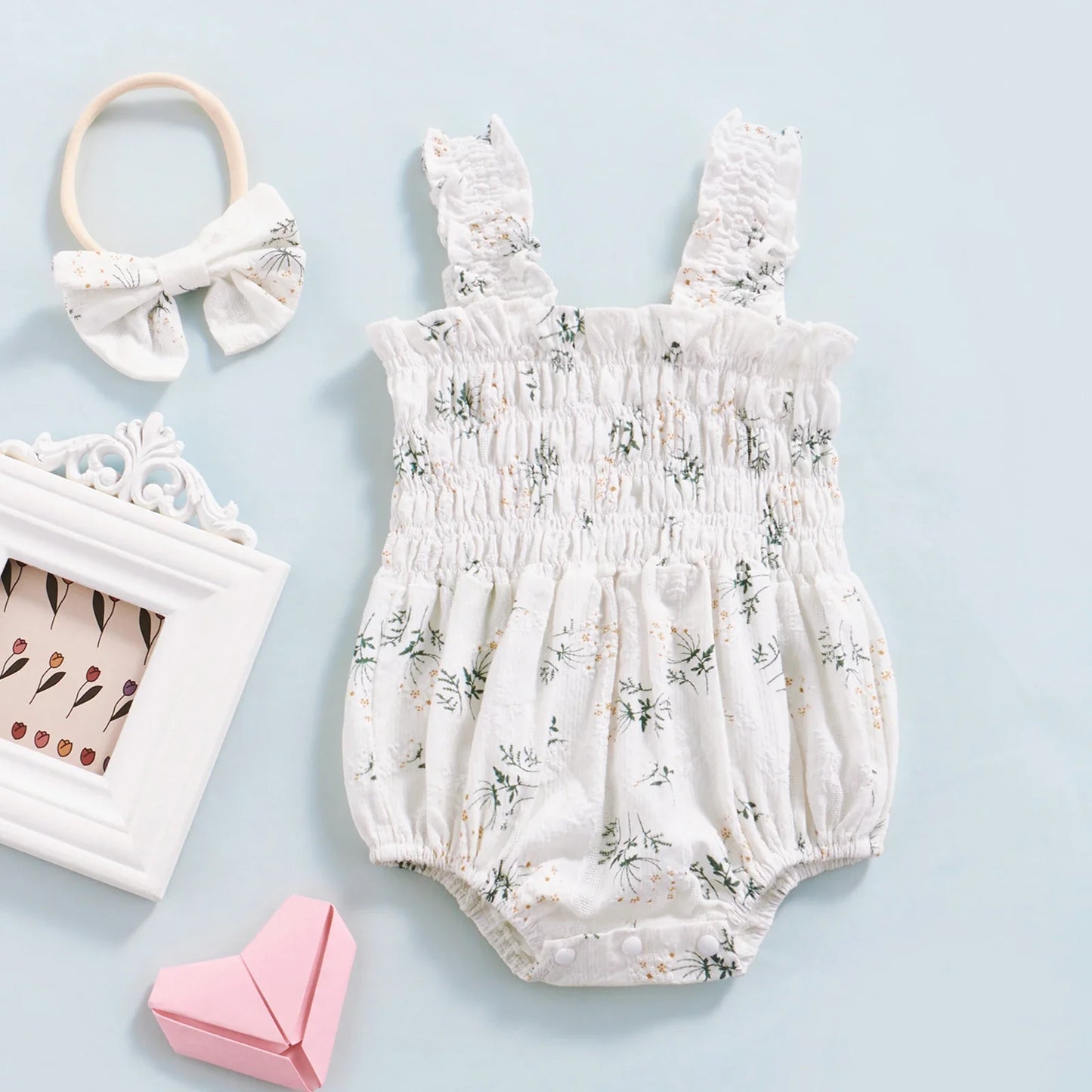 ma&baby 0-24M Baby Girl Romper Newborn Infant Jumpsuit  Floral Print Sleeveless Clothing Headband Summer Outfits