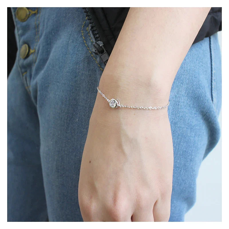 Trustdavis 100% 925 Solid Real Sterling Silver Fashion Women's Jewelry Round CZ Bracelet 15cm For Women Girl Lady Gift DA1227
