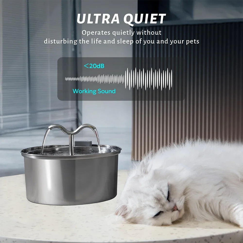 3L Cat Water Fountain Stainless Steel Pet Water Fountain with Automatic Water Fountain for Cats Inside Dog Fountain Dispenser