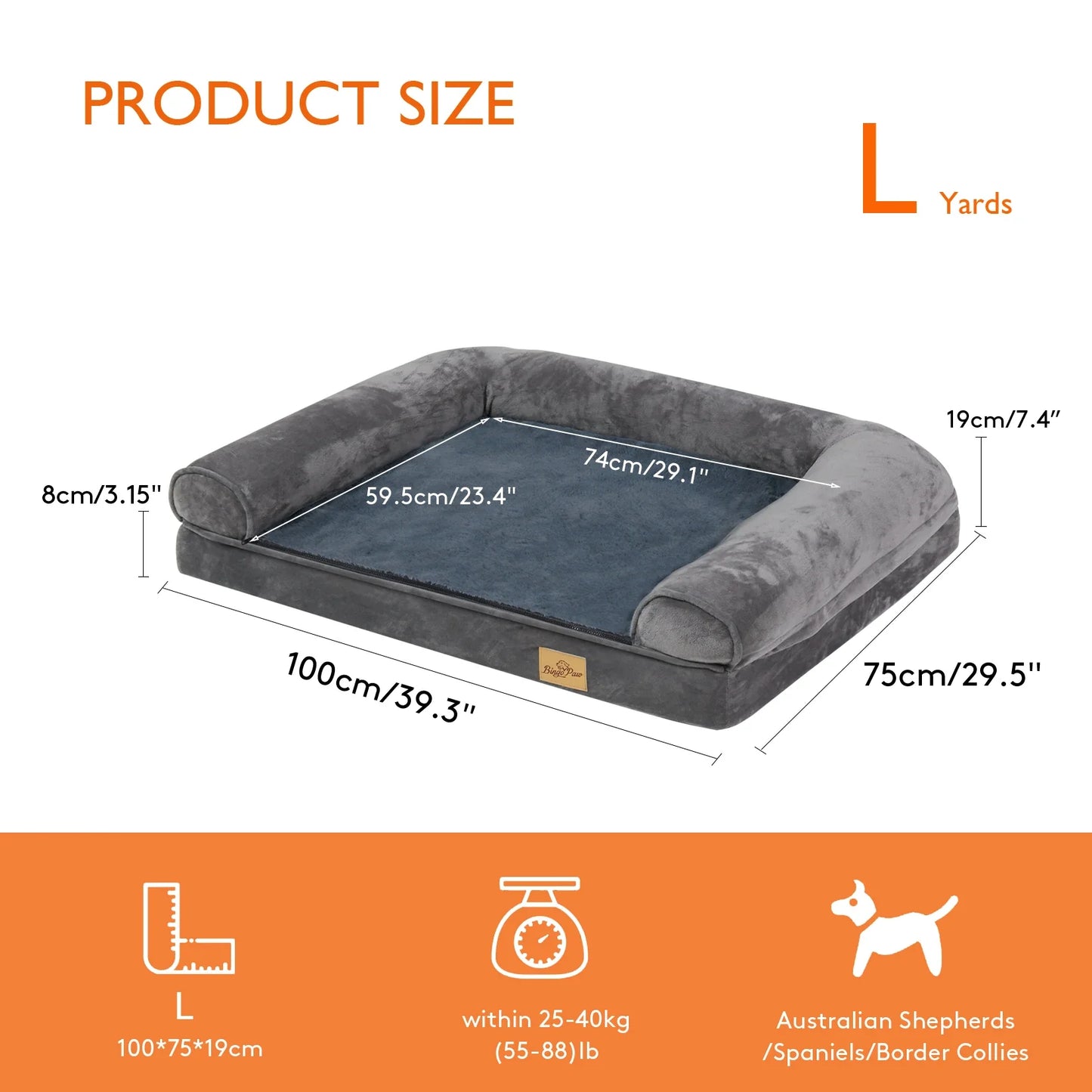 Extra Large Cozy Sofa-type Dog Bed Sponge Foam Base Pet Crate Bed Couch Bedding with Bolster, Waterproof Cover
