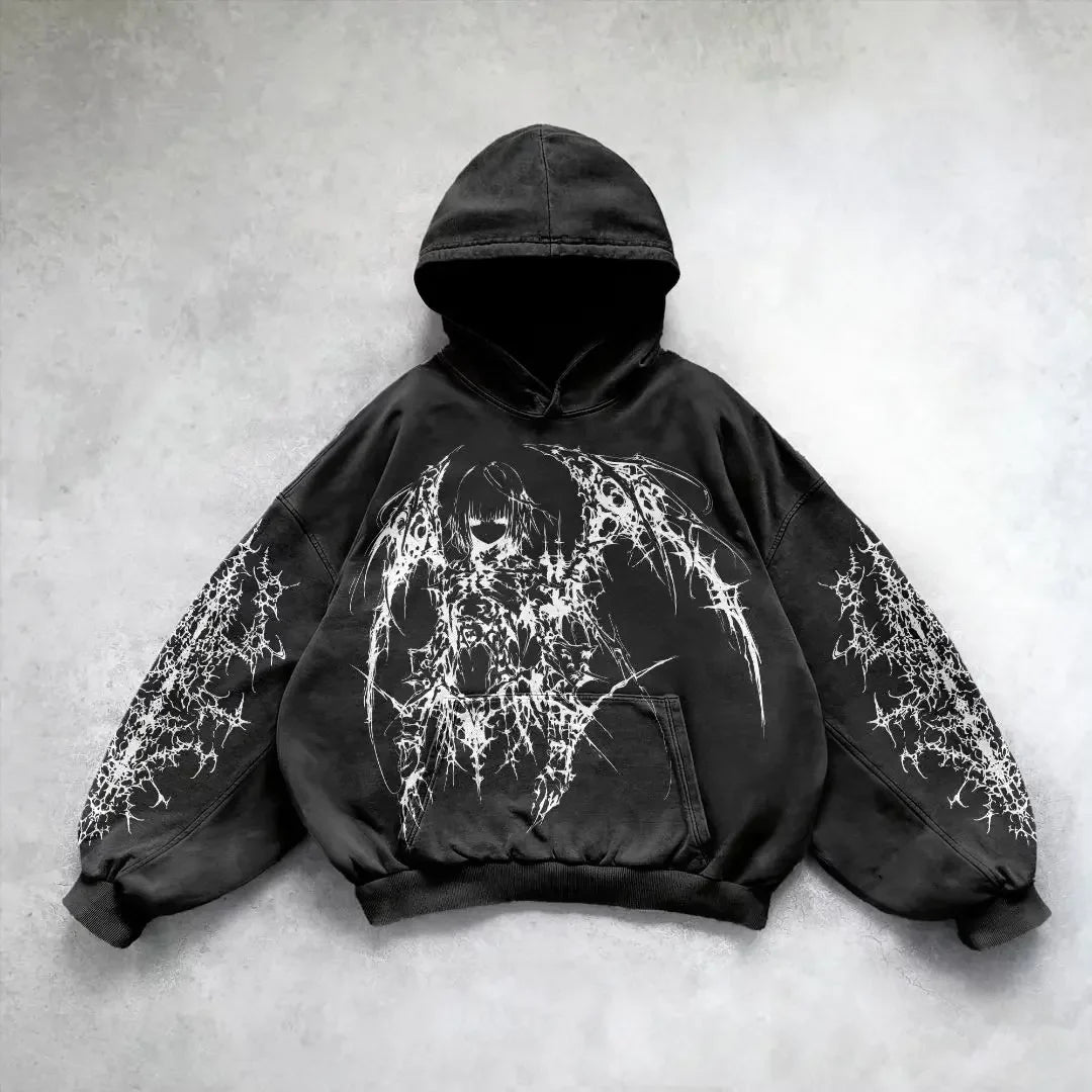 New goth streetwear sweatshirt hoodie demon girl print harajuku y2k tops oversized goth hoodies women couples gothic clothes