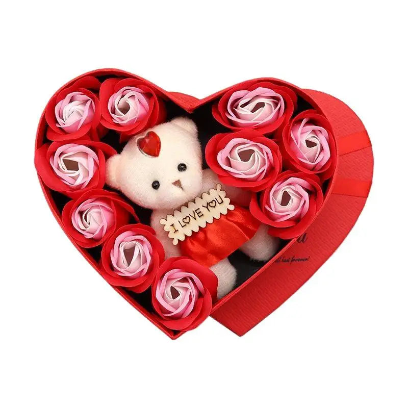 Flower Red Pink Soap Rose Love Gift Box With Bear Valentine's Day Mother's Day Anniversary Gift Wedding Party Decorations