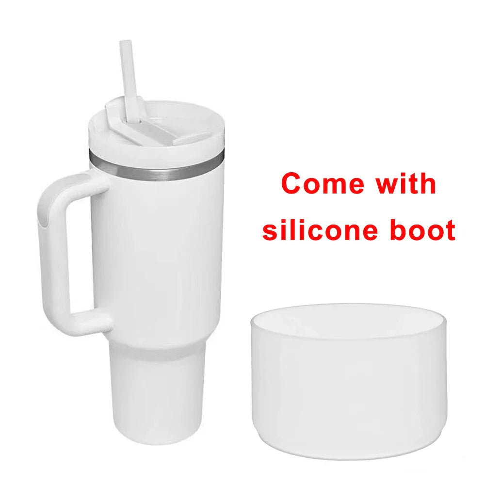40oz Tumbler with Handle Straw and Silicone Boom Stainless Steel Vacuum Thermos Cup Large Capacity Travel Car Coffee Mug Logo