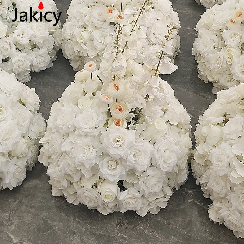 Red White Customized Artificial Rose Delphinium 50cm Flower Ball Wedding Decor Table Centerpieces Flower Decor Event Road Props