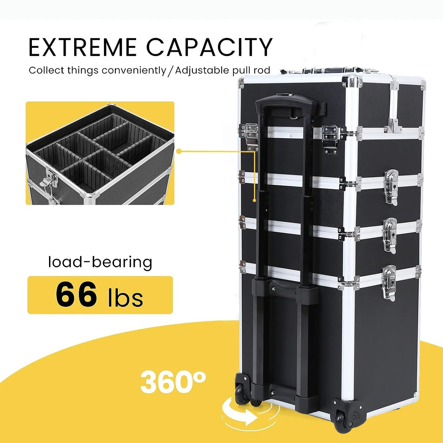 4 in 1 Trolley Make Up Case Cosmetic Nail Hairdressing Beauty Vanity Trolley Rolling Train Case Large Capacity Luggage Bag