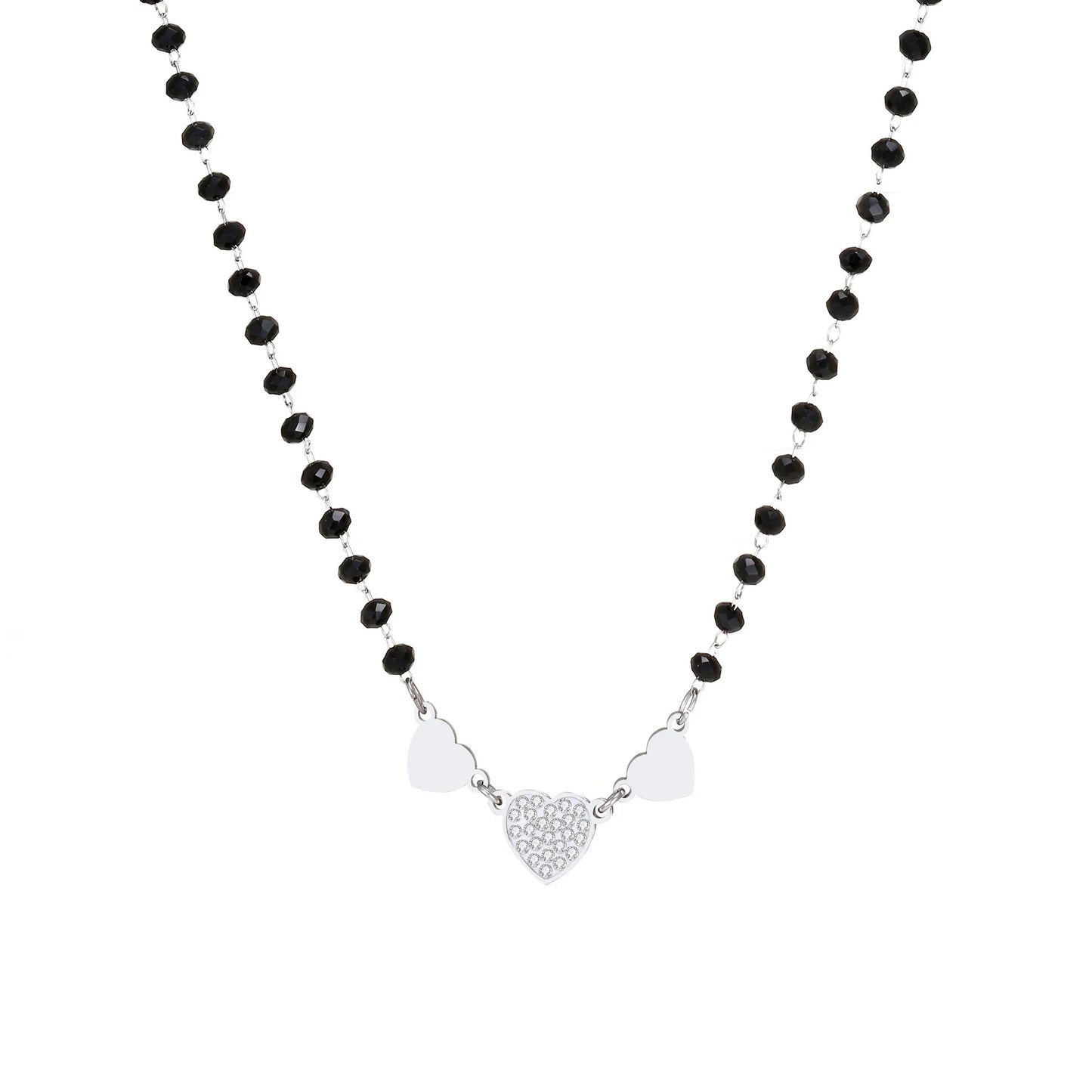 Fashion Double Layer Black Crystal Beads Necklace For Women Stainless Steel Star Choker Necklace Women's Jewelry femme Bijoux