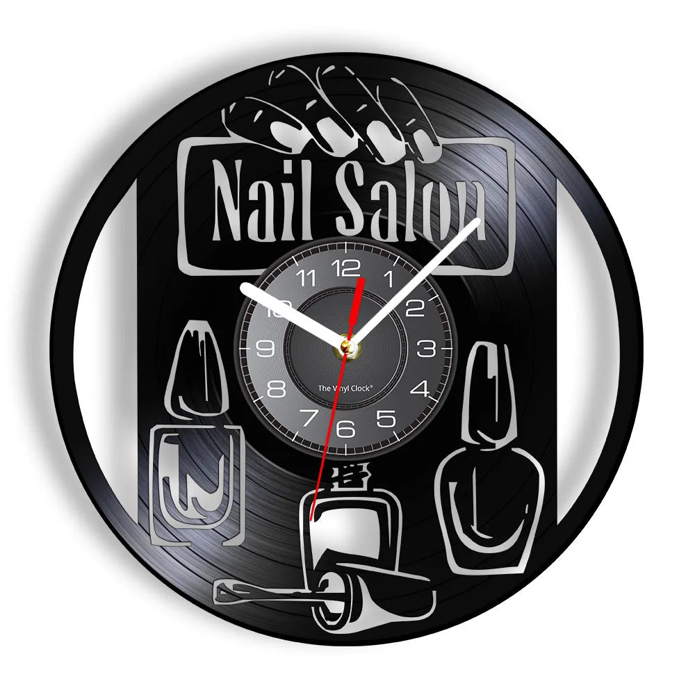 Manicure Design Wall Clock Fashion Beauty Store Wall Art Salon Vinyl Record Wall Clock Beauty Home Decor Gift For Her