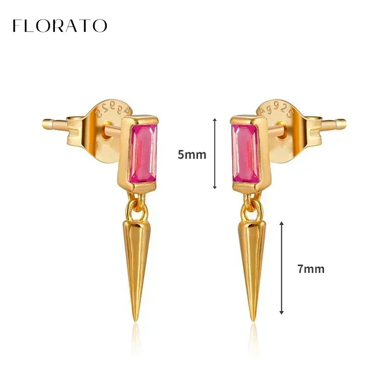 925 Sterling Silver Ear Needle Rose colors Zircon Hoop Geometric Pendant Earrings for women Luxury Fashion Wedding Jewellery2023