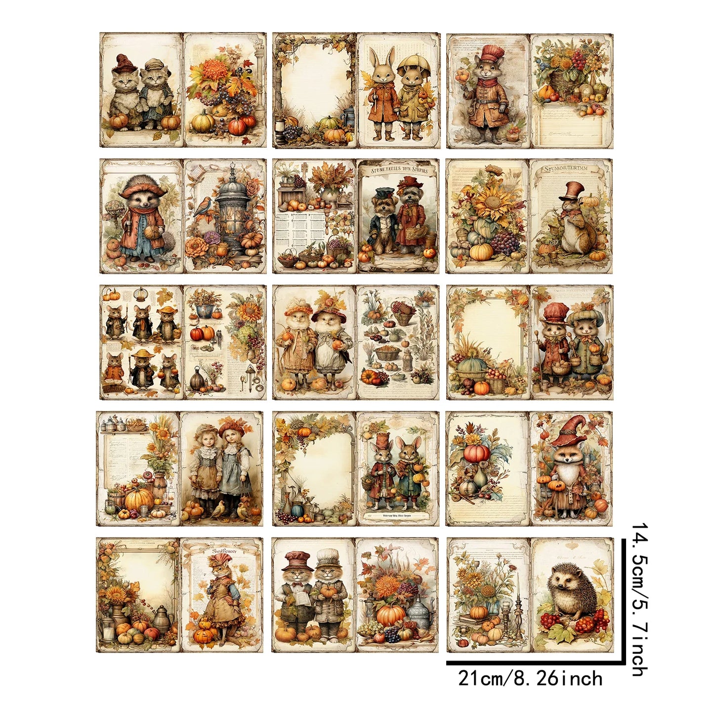 15 Sheets A5 Size Halloween Thanksgiving Pumpkin Cat Dog Rabbit Squirrel Couple Vintage Grunge Journal Planning Scrapbooking