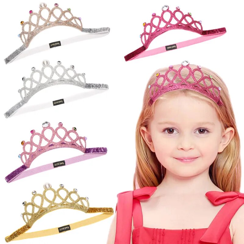 Child Rhinestones Princess Headband Elastic Hair Crown Tiara Accessories Hair Band Accessory Gift
