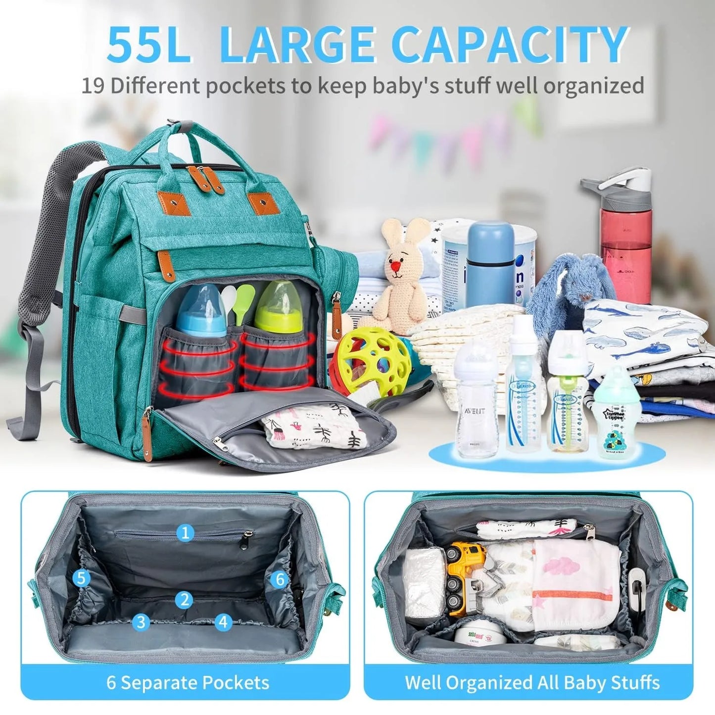 Baby Diaper Bags with Changing Station, Waterproof Large Capacity