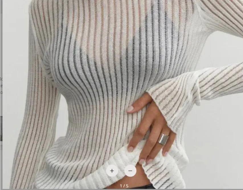 Solid Long sleeve round Neck Rib Knitted Cut Sweater