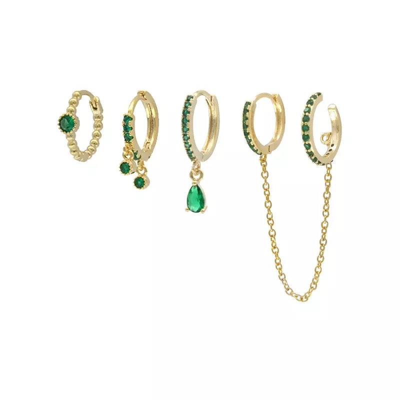 CANNER 4Pcs Set Jade Green Earrings Silver 925  Earring For Women Drop Earrings Piercing Jewelry
