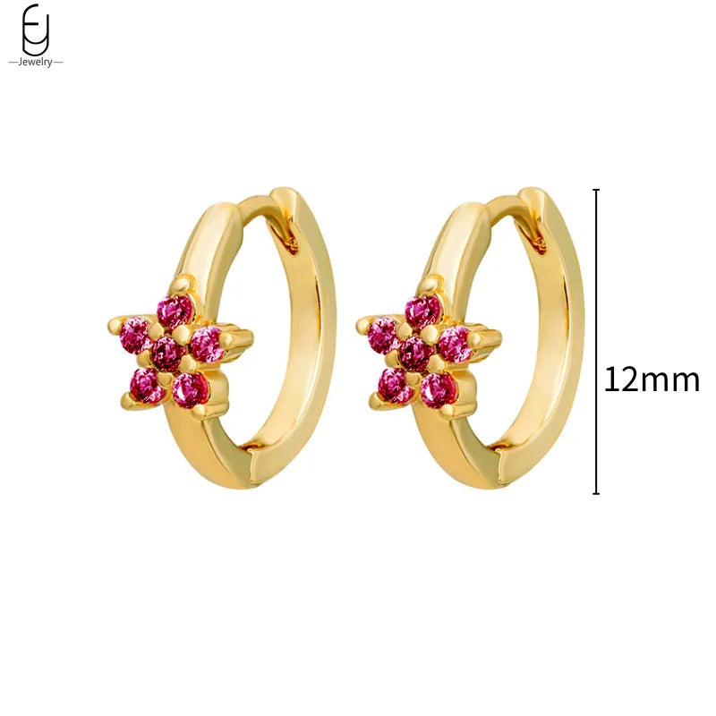 925 Sterling Silver Needle Rose Red Crystal Stud Earrings For Women Water Drop/Heart Pendant Gold Earrings Fashion Jewelry Gifts