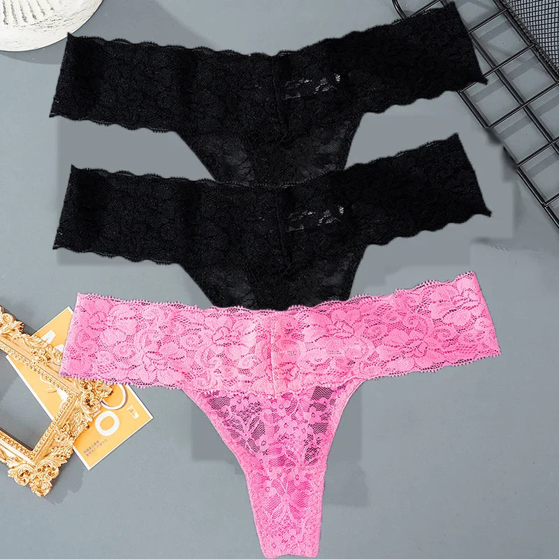 3PCS Lace Floral Women Panties ,Low Waist Breathable Briefs Female Thong Underwear M-2XL Sexy G-String Transparent Panty.