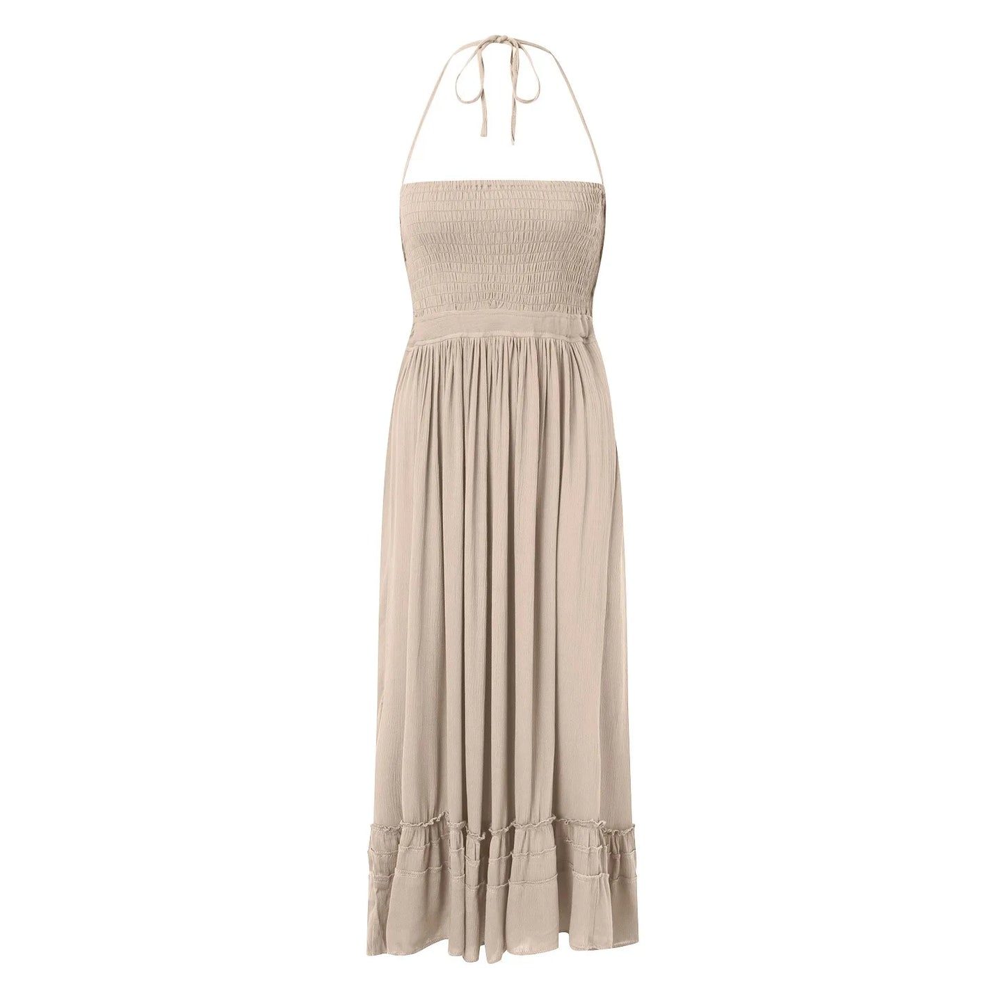 Womens Dresses 2024 Spring Summer Deep V Neck Women'S Smocked Maxi Dresses Summer 2023 Sexy Flowy Beach Long Backless Slip 롱원피스