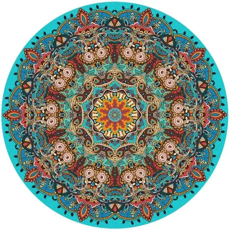 VIKAMA Printed Boho Style Round Crystal Velvet Carpet Floor Mat Living Room Bedroom Coffee Table Hanging Basket Mat