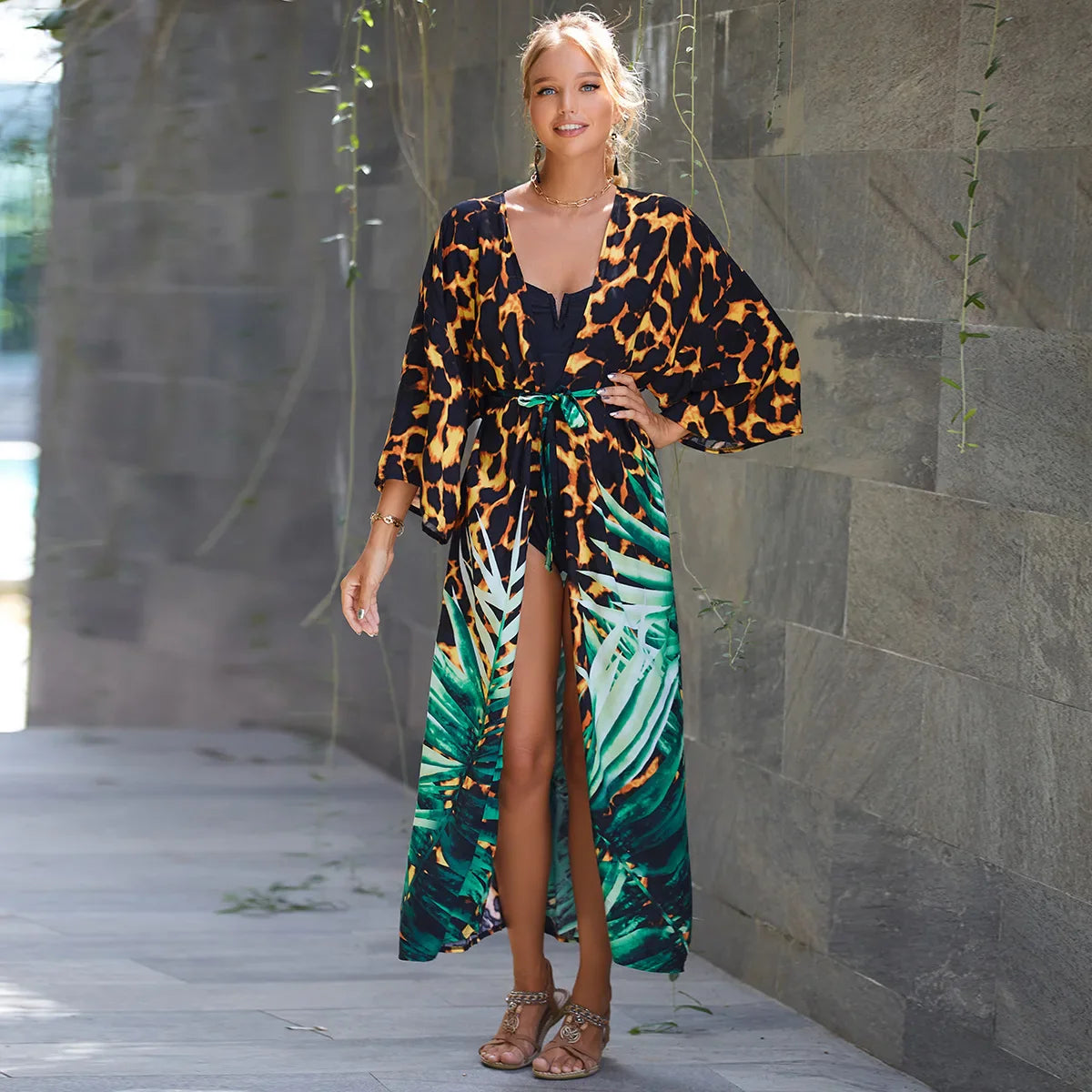 WeHello New European and American Cotton Belt Beach Cover Up Sunscreen Cardigan Women's Swimwear Bikini Outwearutwear