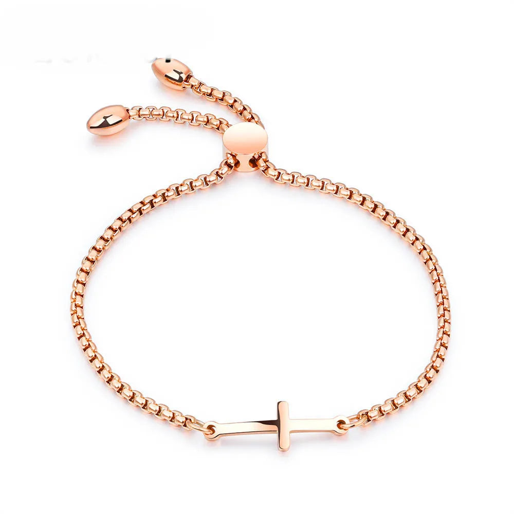 Lokaer Simple Student Cross Bracelet Friendship Jewelry Birthday Gifts Stainless Steel Women's Charm Bracelet Box Chain B17097