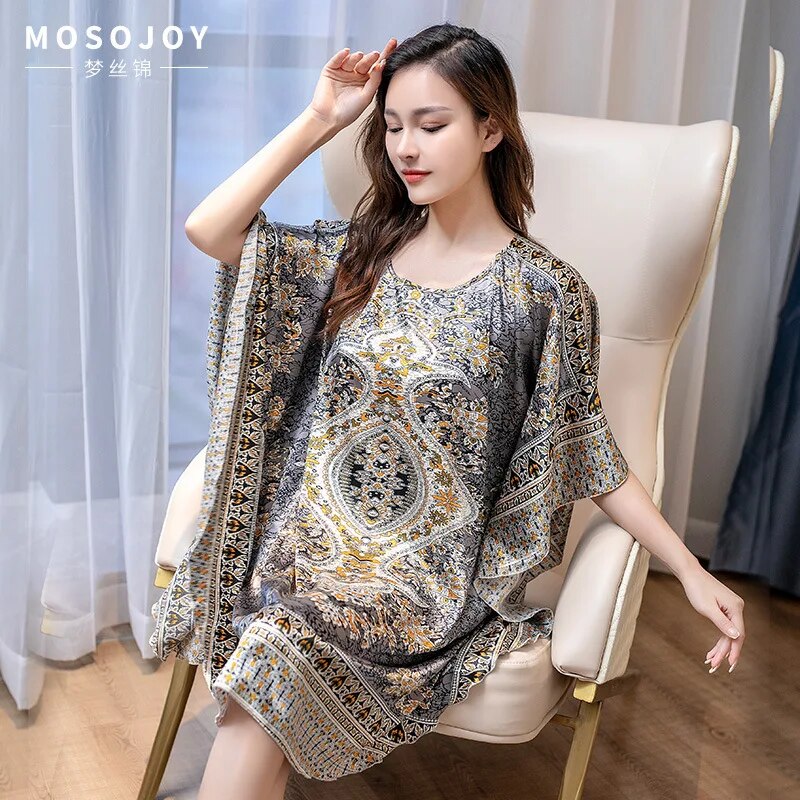 FZSLCYIYI Hot Sale Summer Fashion Lady Robe Chinese Women's Rayon Bath Gown Yukata Nightgown Novelty Print Night Dress