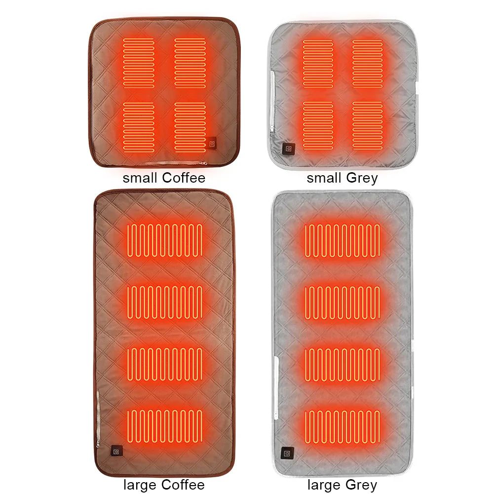 4 Heated Areas Camping Chair Heated Mat Winter USB Electric Blanket 3 Levels Rechargeable Heater Cushion for Outdoor Travel