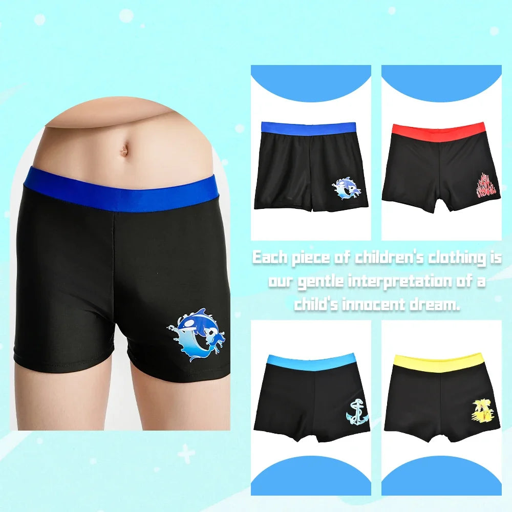 Boys Swim Trunks Kids Casual Beach Shorts Pants Dolphin Coconut Tree Print Vacation Swimwear Summer Child Bathing Suit 23-55kg