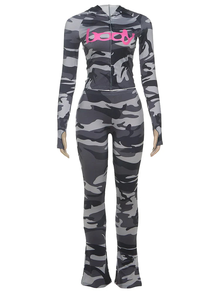 Letter Print 2 Piece Set, Women Zip Cardigan Hooded Crop Jacket Skinny Leggings, Wild Sporty Style Outfits,