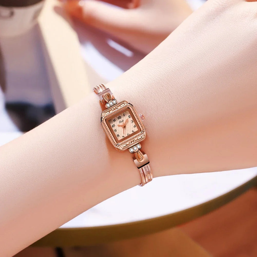 Elegant Lady Wristwatches Luxury Gold Square Dial Simple Casual Women's Watches Waterproof Stainless Steel Golden Girls Watches