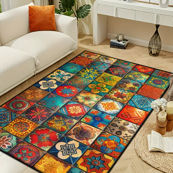 Style Carpet] Bohemian Persian Style Dark Pattern  Modern Home Decor Carpet Non-Slip Living Room, Bedroom, and Outdoor Use