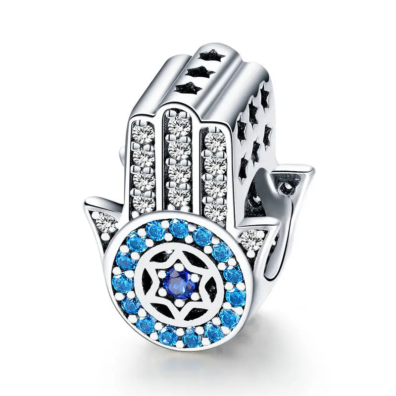 WOSTU 925 Sterling Silver Evil Eyes Charms Fatima Hand Hamsa Vintage Pendants For Women  Heart Beads Fit DIY Bracelets Necklaces